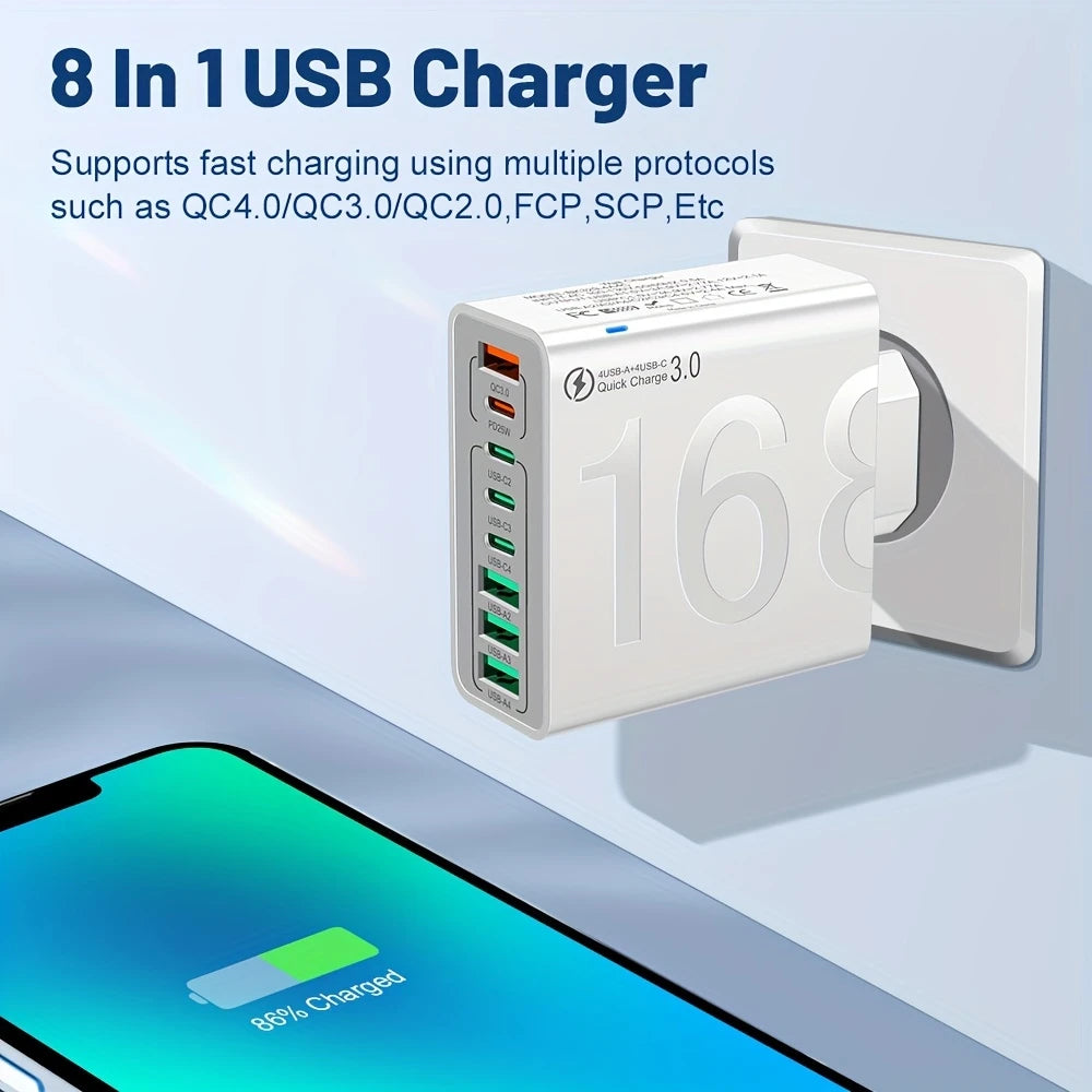 8-Port Fast Charging Adapter – EU Plug (Black)